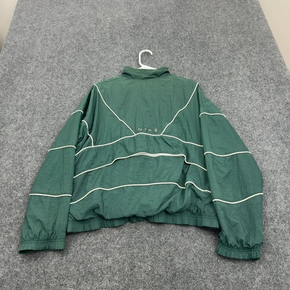 Vintage Nike Windbreaker Jacket Womens M Green Nylon Piping Full Zip Sportswear